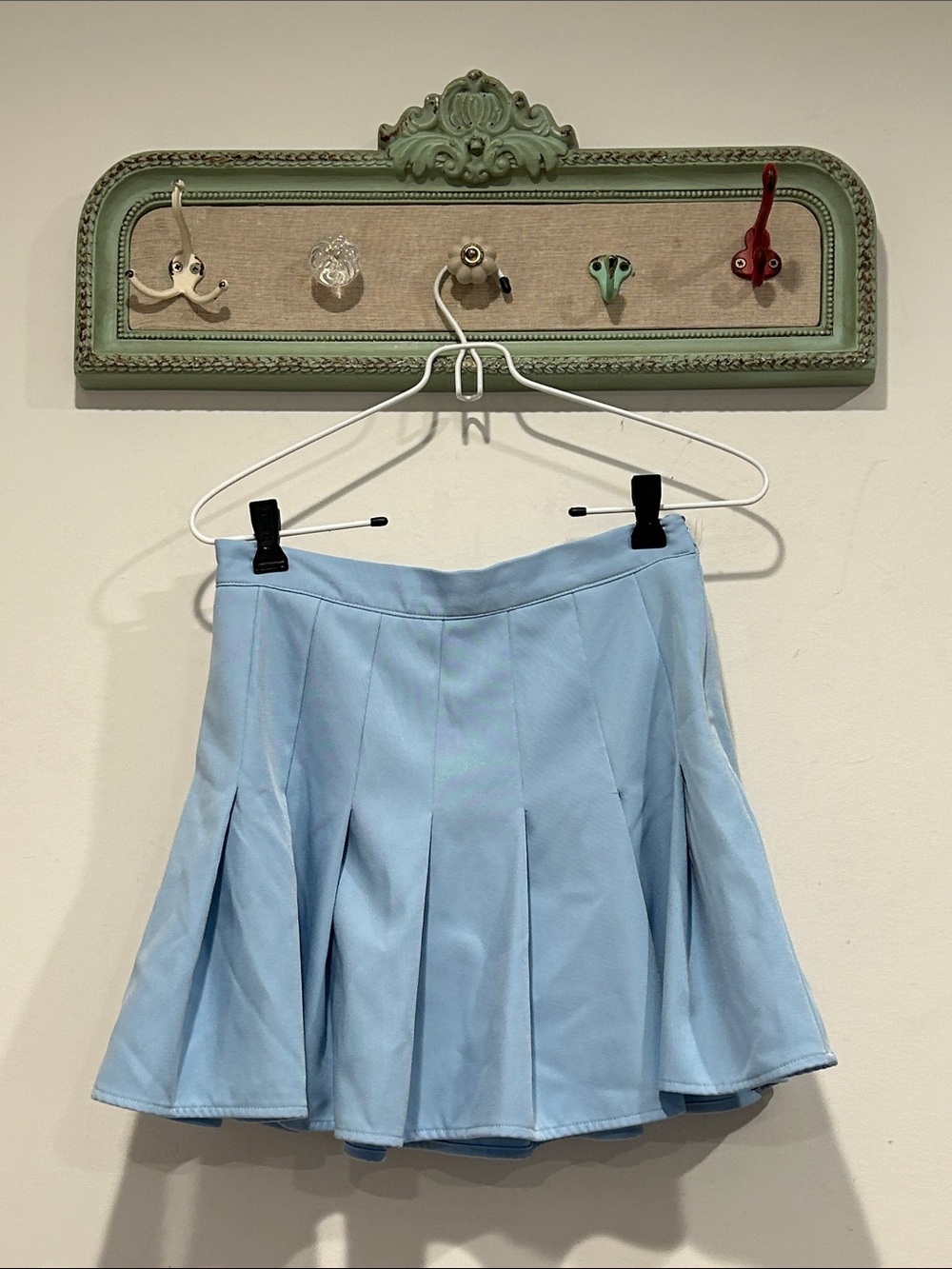Hippie love Pleated Mini Skirt in Light Blue - Flared A-Line medium side zip